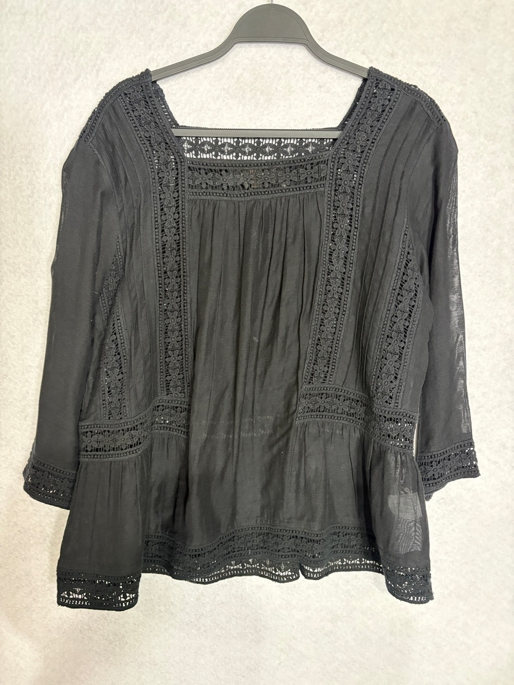 Repeat Black Crochet-Trim Peasant Blouse - Women Size M